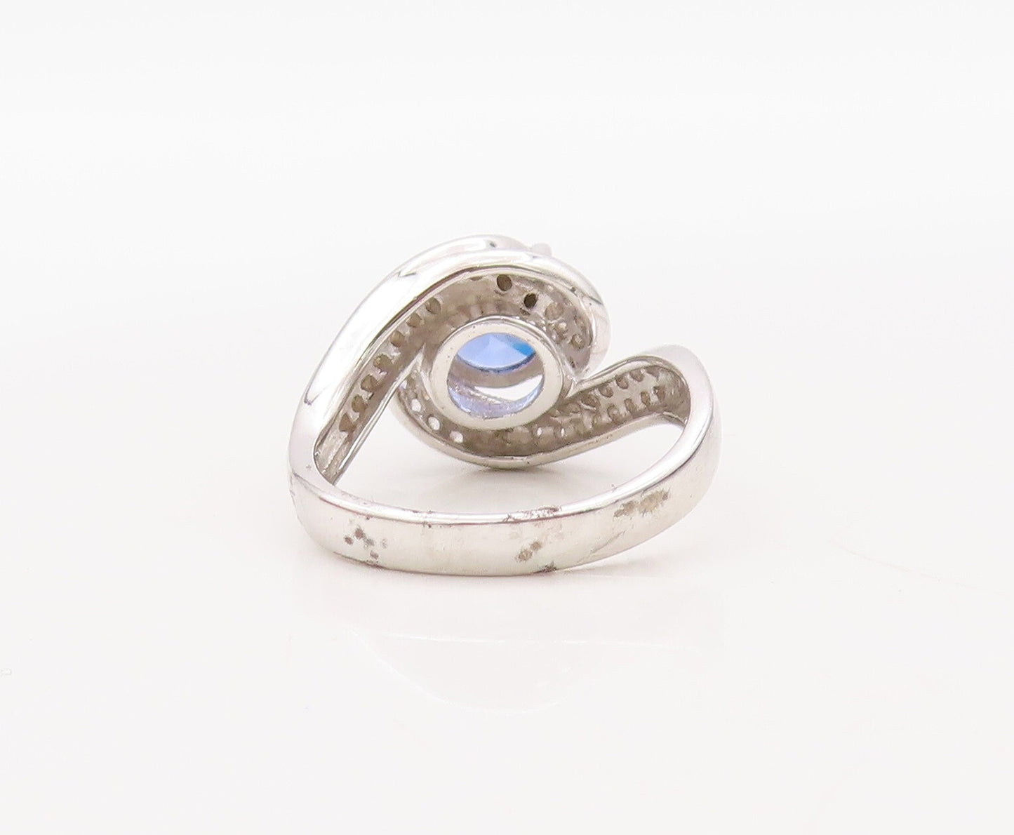 925 Sterling Silver Vintage Ring Designer Sapphire Spiral CZ Inlay Sz 7  RG30892