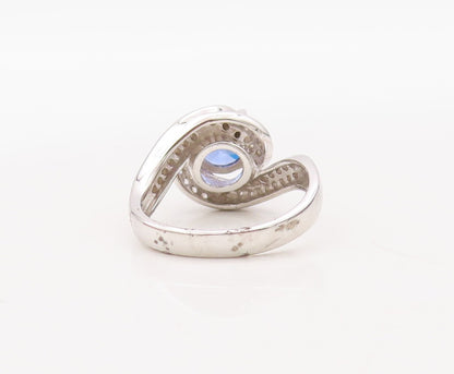 925 Sterling Silver Vintage Ring Designer Sapphire Spiral CZ Inlay Sz 7  RG30892