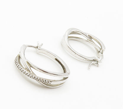 925 Sterling Silver  Genuine Diamonds Shiny Split Shank Hoop Earrings  EG7525