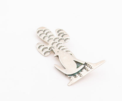 925 Sterling Silver Vintage Brooch Pin Southwestern Wolf & Cactus BP10945