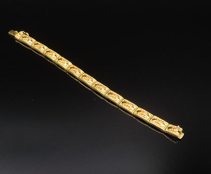 925 Silver  Vintage Gold Plated Carved Fleur De Lis Link Bracelet  BT9704