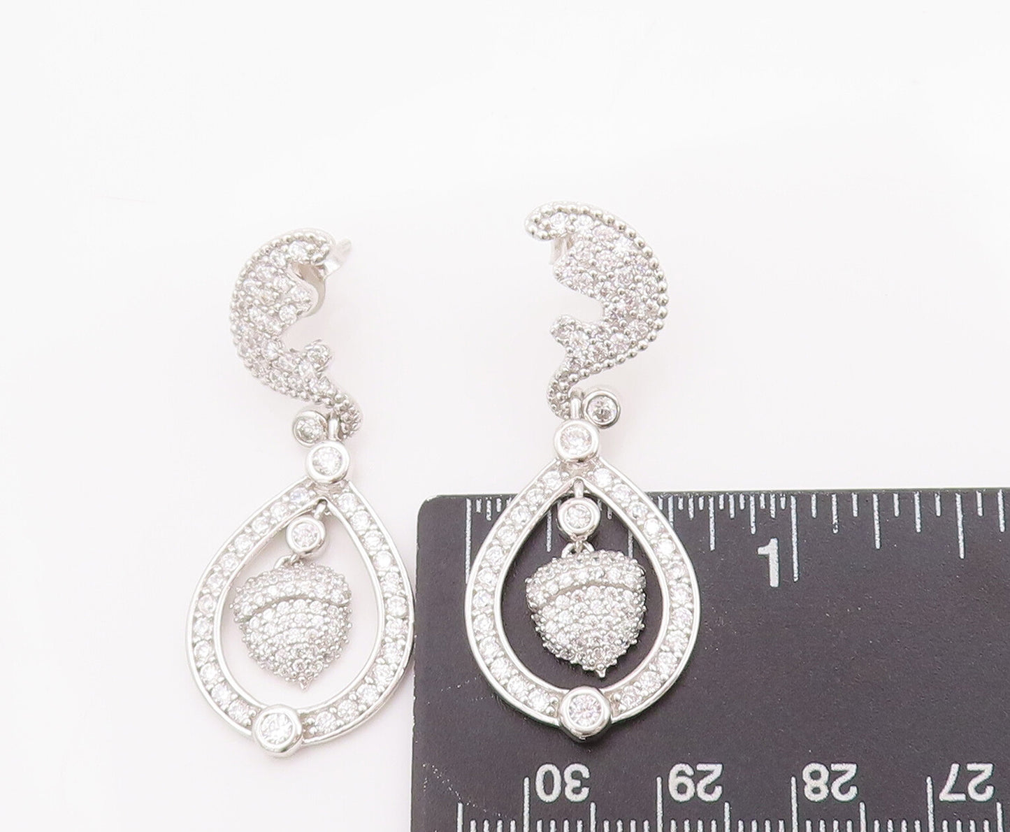 925 Sterling Silver Vintage Earrings Carved Dangling CZ Squirrel Nut  EG13018