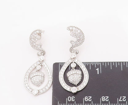 925 Sterling Silver Vintage Earrings Carved Dangling CZ Squirrel Nut  EG13018