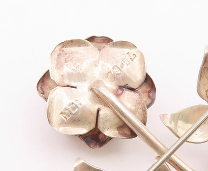 MEXICO 925 Sterling Silver  Vintage Shiny Blooming Flowers Brooch Pin  BP6181