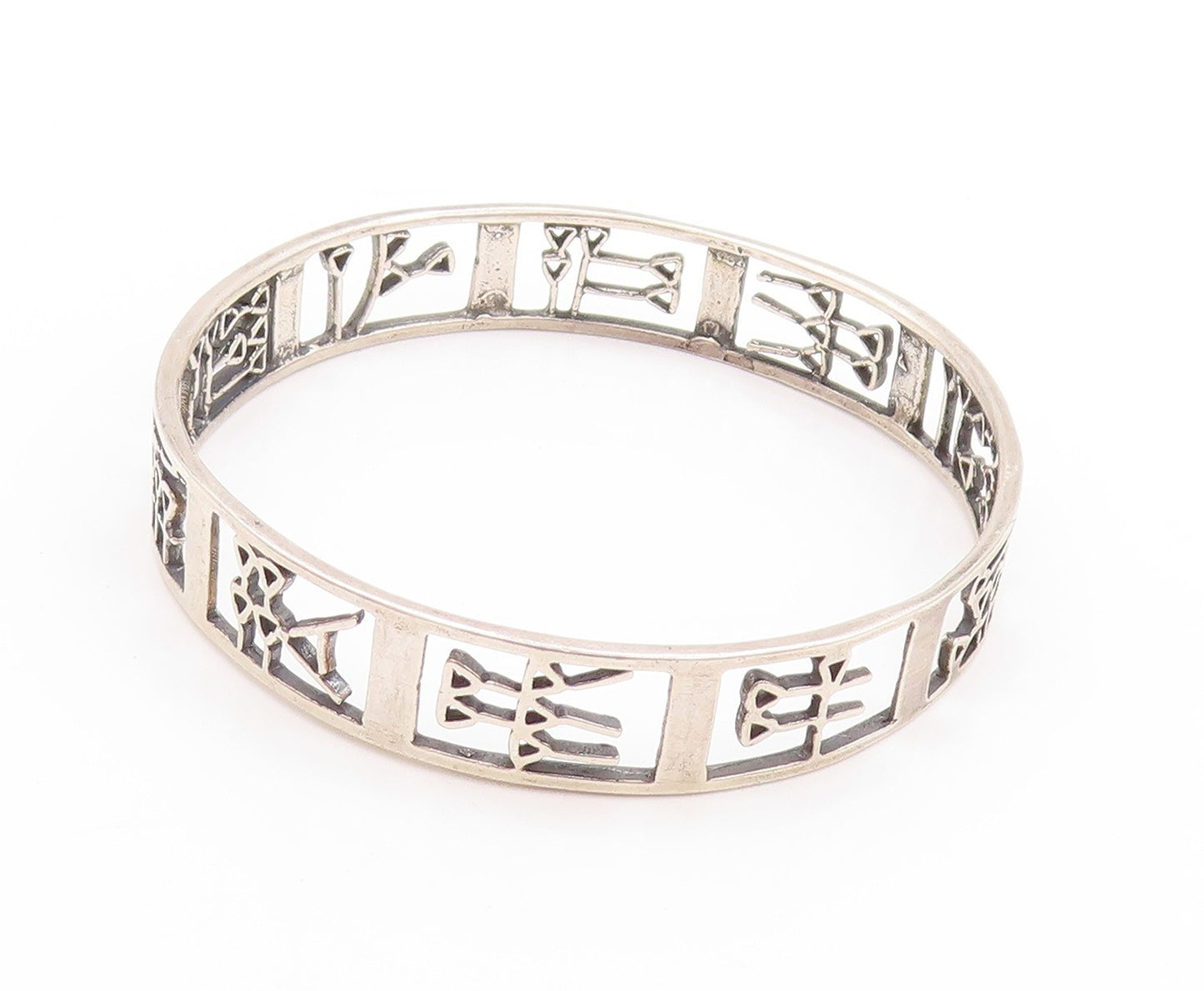925 Sterling Silver Vintage Bracelet MIDDLE EAST Trible Design Bangle  BT11195