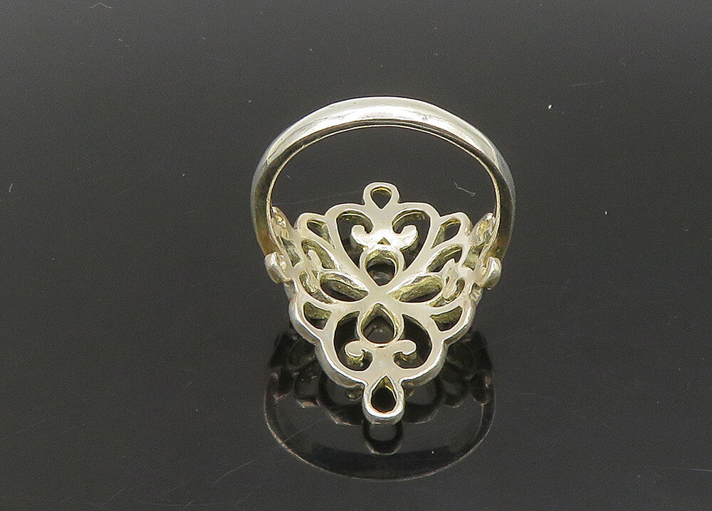 925 Sterling Silver  Vintage Shiny Open Floral Motif Band Ring Sz 8.5  RG23190
