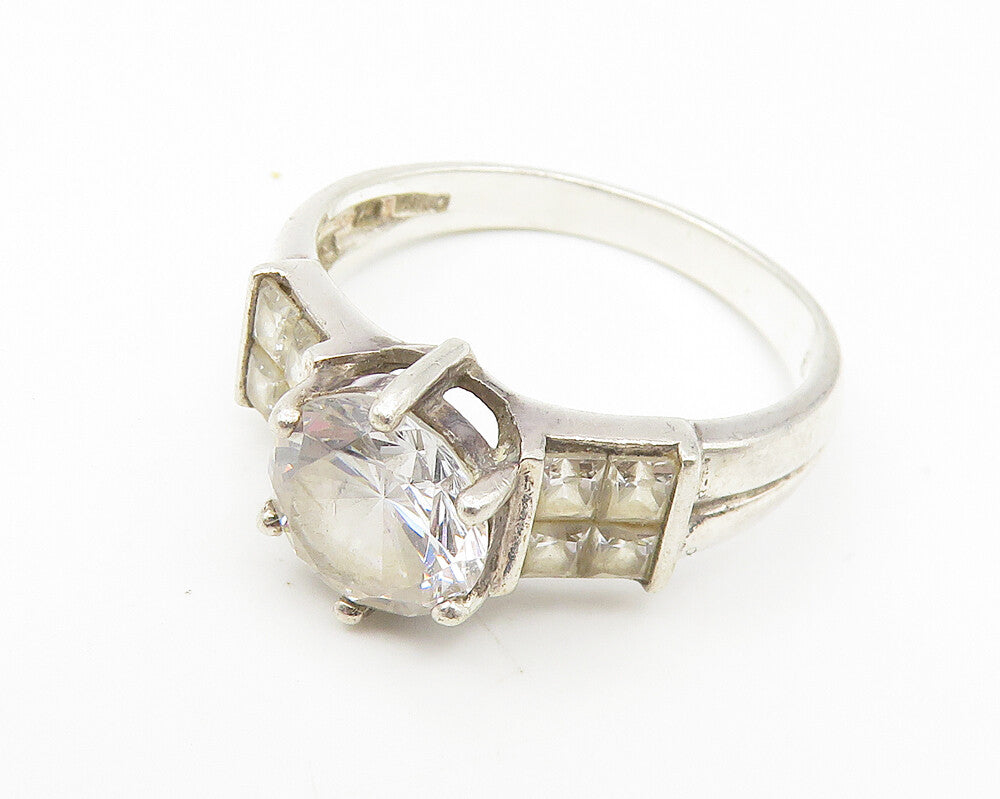 ROSS SIMON 925 Silver  Vintage Prong Set Cubic Zirconia Band Ring Sz 9 RG10783