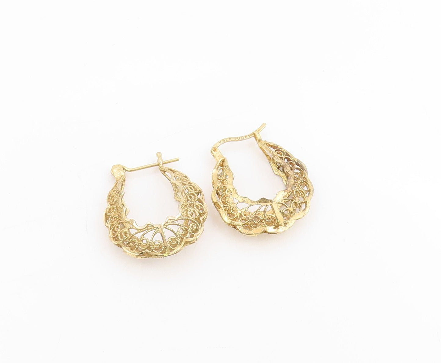 925 Sterling Silver Vintage Earrings Gold Plated Openwork Mandala Hoops  EG13761