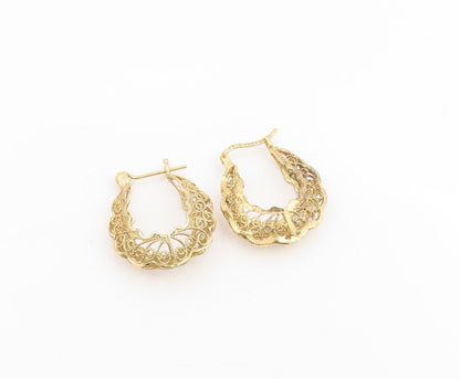 925 Sterling Silver Vintage Earrings Gold Plated Openwork Mandala Hoops  EG13761
