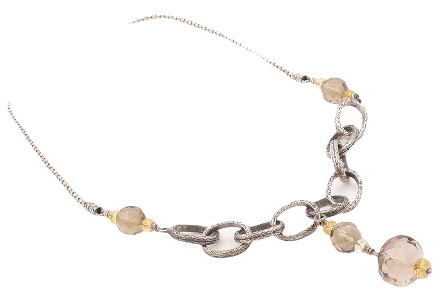 925 Sterling Silver Vintage Necklace SILPADA Smoky Quartz Rings Cutout  NE4412