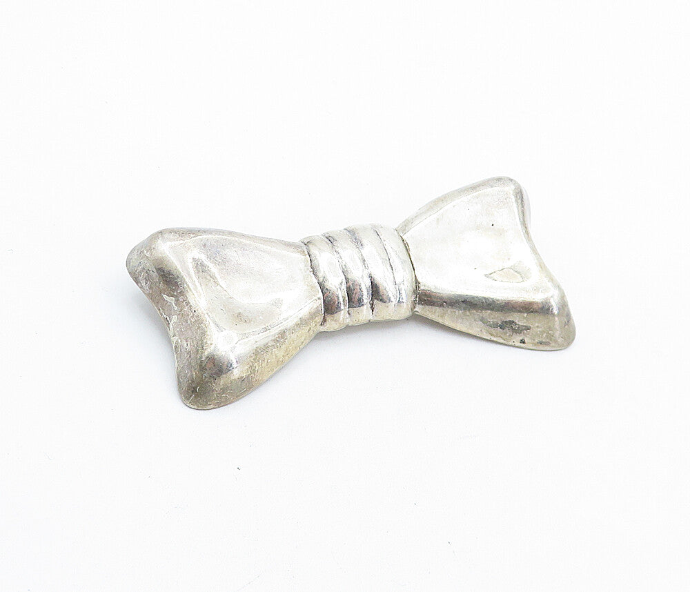 925 Sterling Silver  Vintage Shiny Hollow Bow Tie Motif Brooch Pin  BP2222