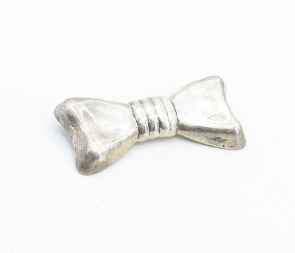 925 Sterling Silver  Vintage Shiny Hollow Bow Tie Motif Brooch Pin  BP2222