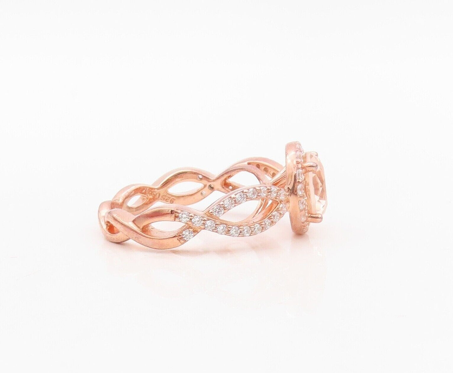925 Sterling Silver Vintage Ring Rose Gold Plated Morganite & CZ  Sz 7  RG30169