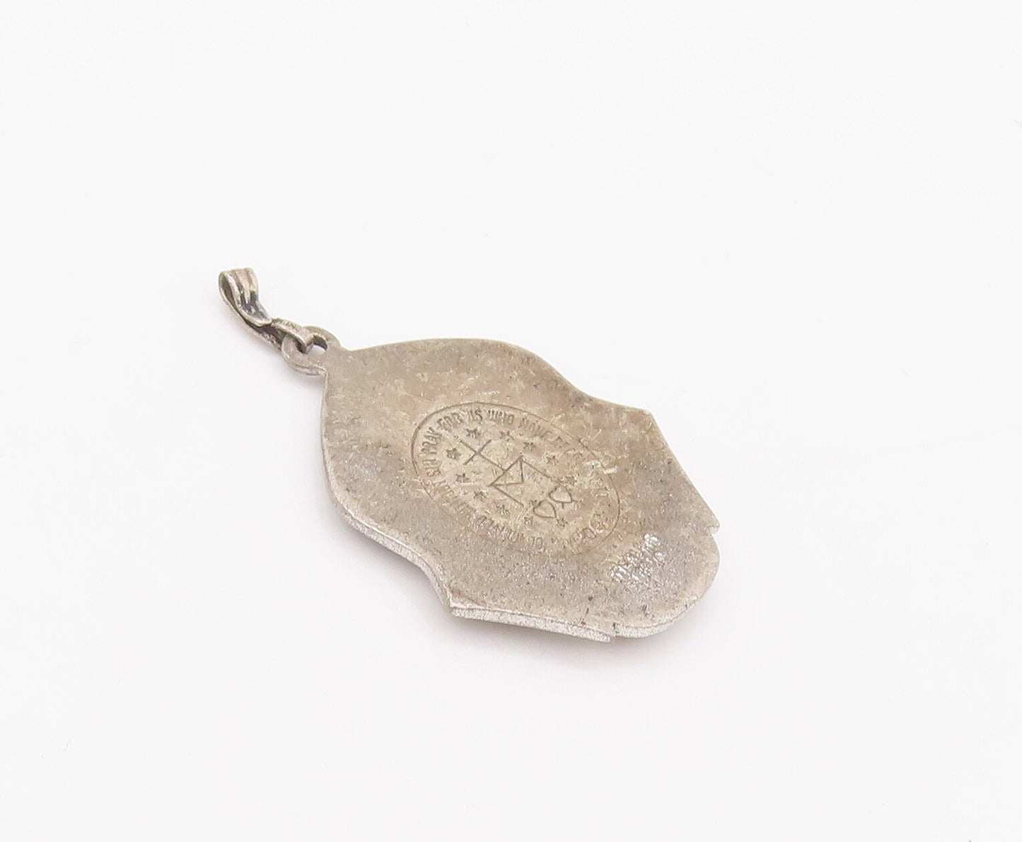925 Sterling Silver Vintage Pendant THEDA Religious Carved Mother Mary  PT22717
