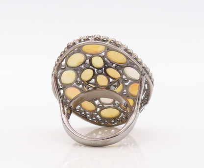 925 Sterling Silver Vintage Ring Brutalist Oval Fire Opal & CZ  Sz 7  RG30825