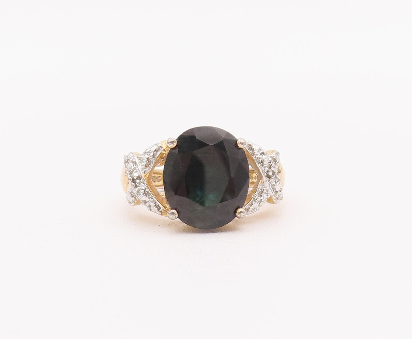 925 Sterling Silver Vintage Ring Gold Plated Oval Sapphire Topaz Sz 7  RG27980