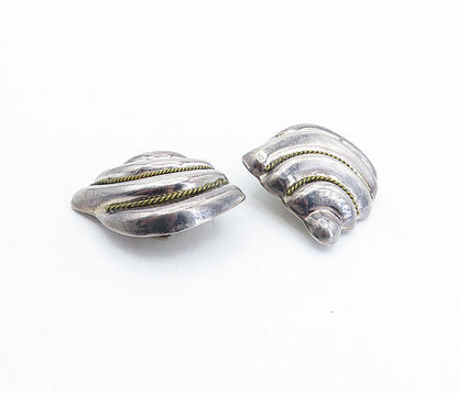 MEXICO 925 Sterling Silver  Vintage Two Tone Twist Non Pierce Earrings  EG2708