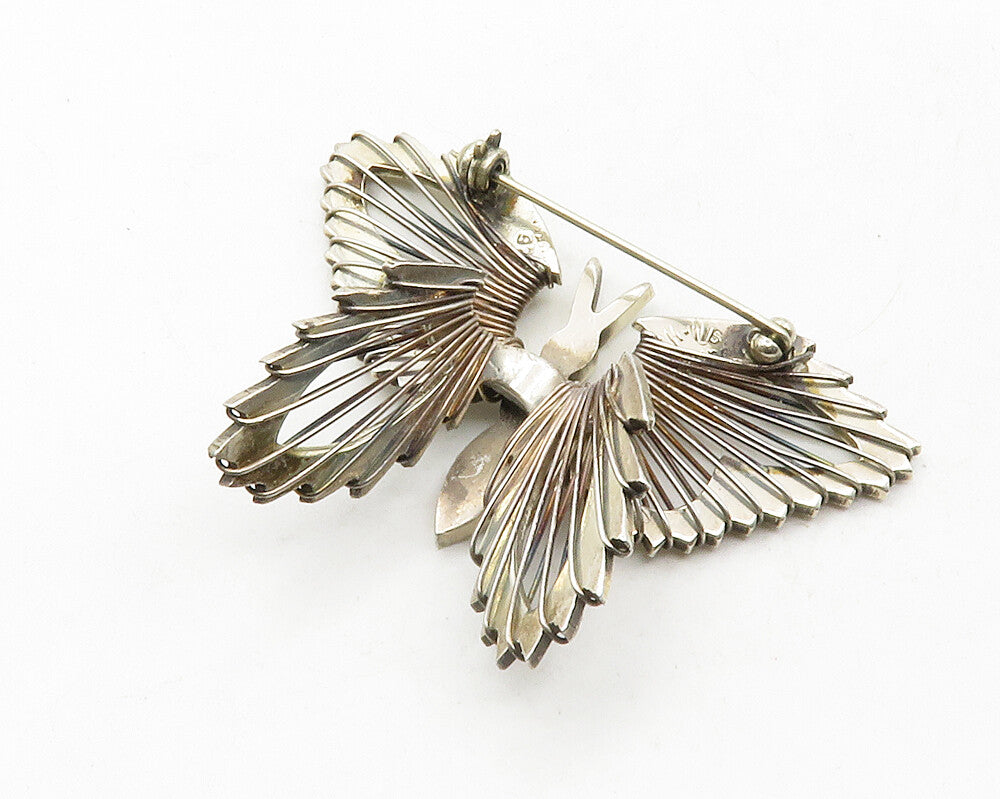 MEXICO 925 Sterling Silver Vintage Shiny Butterfly Motif Brooch Pin BP4722
