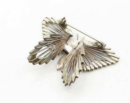 MEXICO 925 Sterling Silver Vintage Shiny Butterfly Motif Brooch Pin BP4722