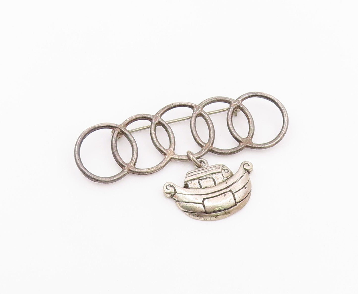 DESIGNER 925 Sterling Silver Vintage Interlocking Circle House Brooch Pin BP9389