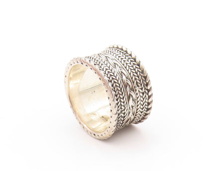 925 Sterling Silver Vintage Ring Designer Breaded Design Etched  Sz 5.5  RG33003