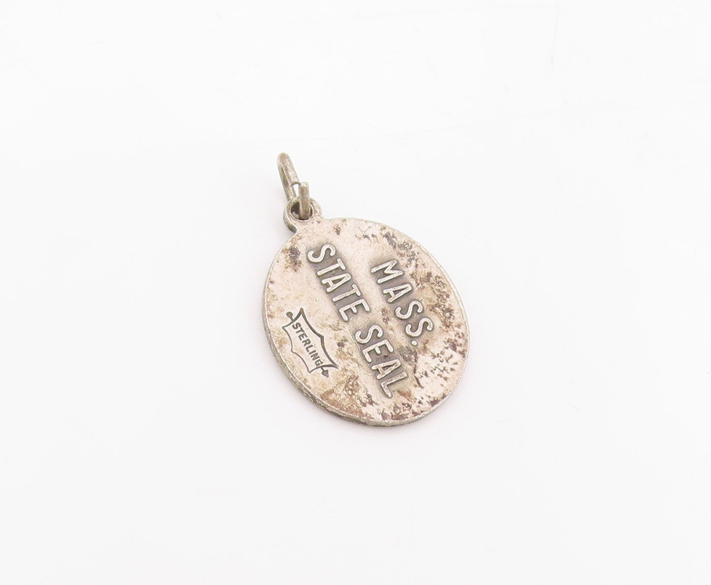 925 Sterling Silver Vintage Pendant Massachusetts Mass State Seal Charm PT25506