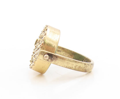 925 Sterling Silver Vintage Ring Gold Plated Double Sided Gemstone Sz 8  RG31256