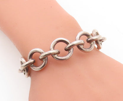 925 Sterling Silver Vintage Shiny Round Macaroni Link Cuff Bracelet BT2060
