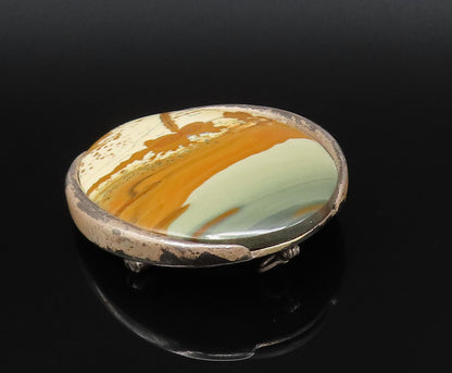 925 Sterling Silver  Vintage Unique Oval Owyhee Picture Jasper Brooch Pin BP9974