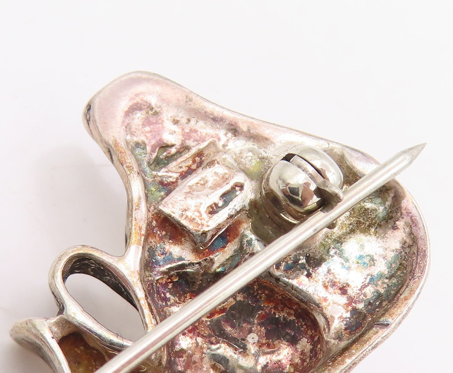925 Sterling Silver Vintage Brooch Etched Pottery Set Cut Out Design  BP12042