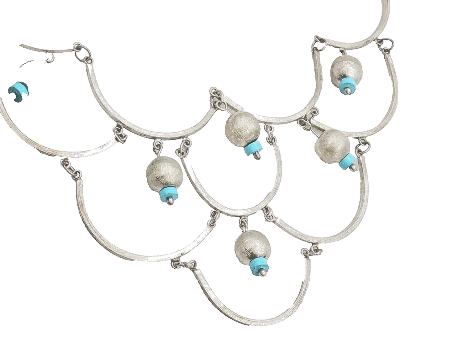 925 Sterling Silver  Vintage Dangling Charm Solid Beaded Necklace  NE4080