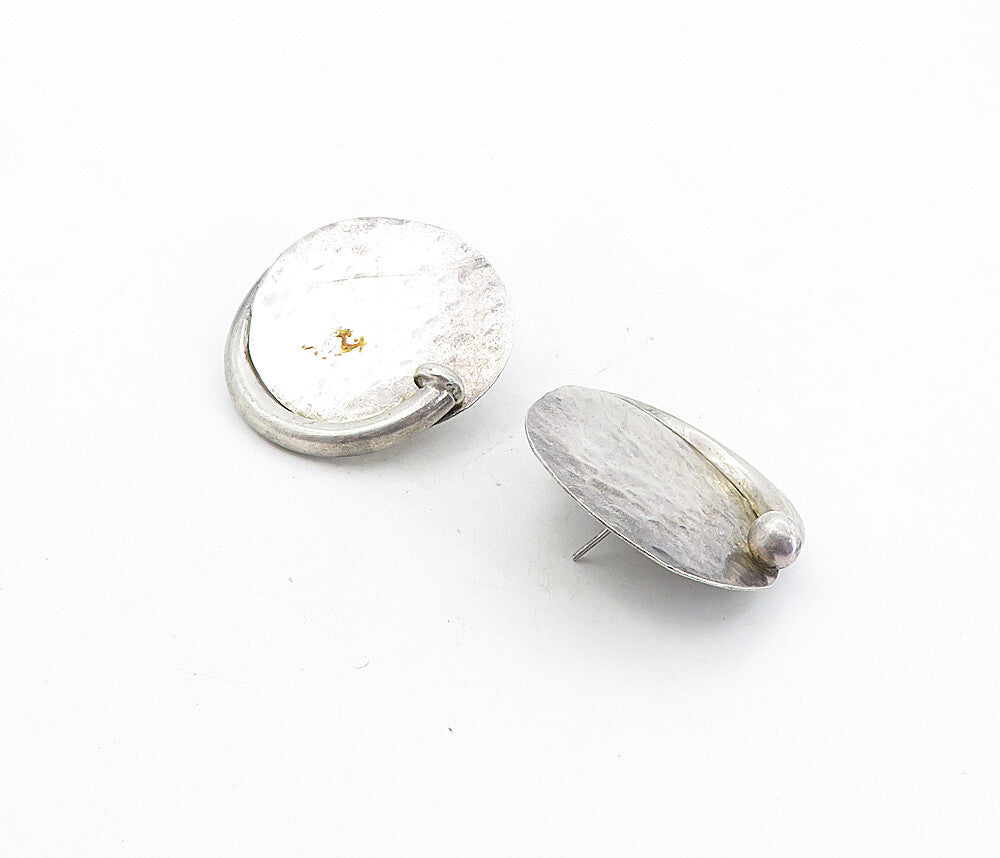 MEXICO 925 Sterling Silver  Vintage Hammered Modernist Drop Earrings  EG4028