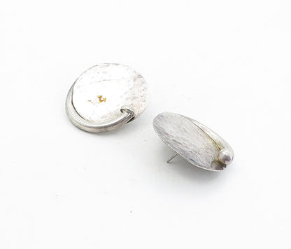 MEXICO 925 Sterling Silver  Vintage Hammered Modernist Drop Earrings  EG4028