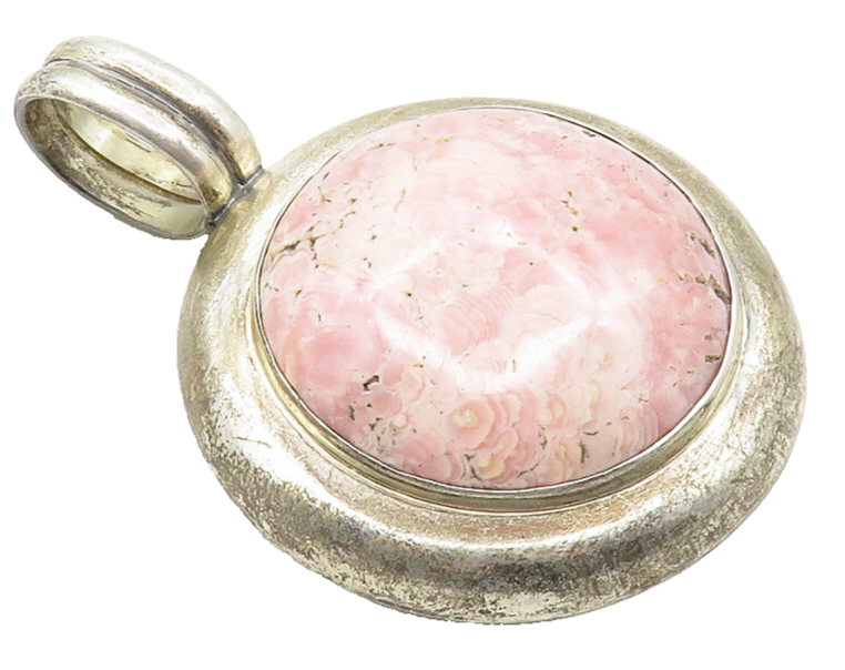 MEXICO 925 Sterling Silver Vintage Cabochon Cut Rhodochrosite Pendant PT7933