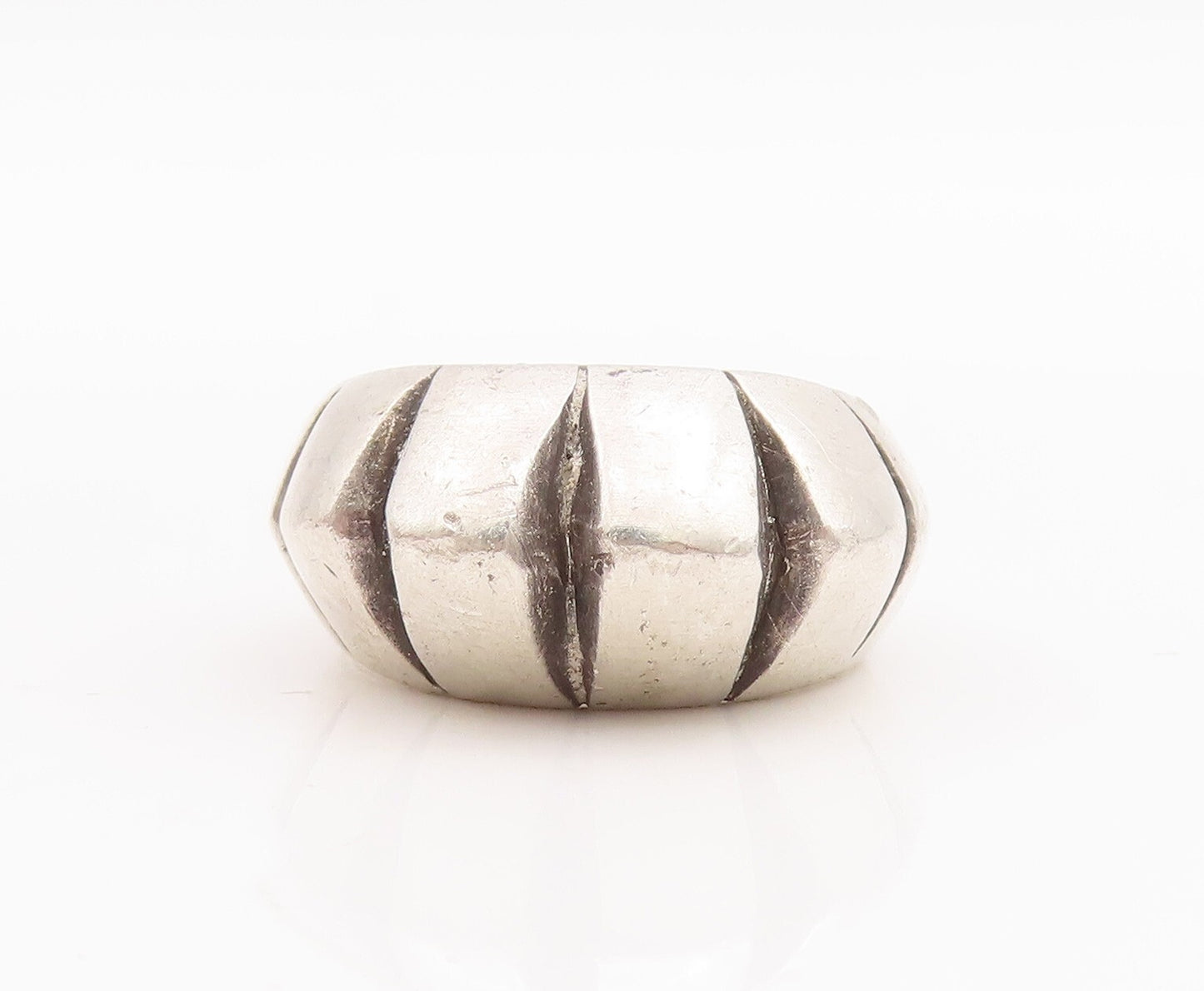 925 Sterling Silver Vintage Ring JENKS Designer Solid Split Dome Sz 7.5  RG28947
