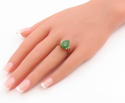 925 Sterling Silver Vintage Ring Gold Plated Pear Cut Jade Band  Sz 7  RG35615