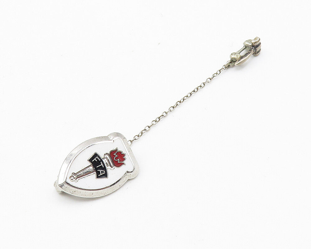 925 Sterling Silver  Vintage Enamel FTA Torch Teachers Brooch Pin  BP4219