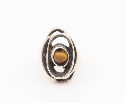 925 Sterling Silver Vintage Ring Dark Tone Brutalist Tiger's Eye  Sz 7  RG33033