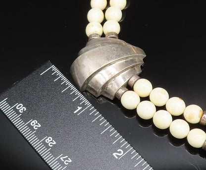 925 Sterling Silver Vintage Graduated Curved Dome Agate & Beads Necklace  NE3870