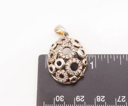 925 Sterling Silver Vintage Pendant Oval Domed Cutout CZ Inlay Rings  PT22992