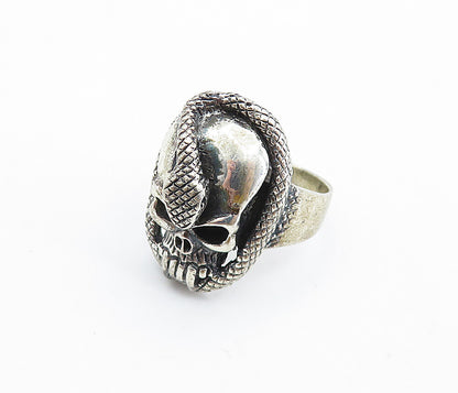 925 Sterling Silver  Vintage Snake & Skull Head Shiny Band Ring Sz 9.5  RG7453