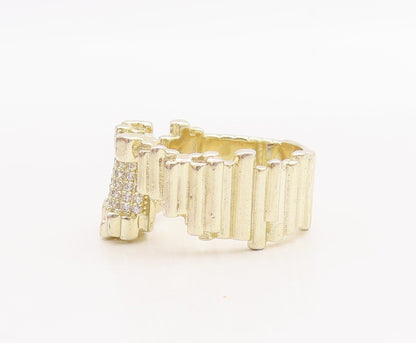 925 Sterling Silver Vintage Ring Solid Brutalist CZ Wood Cut  Sz 7.5  RG28968