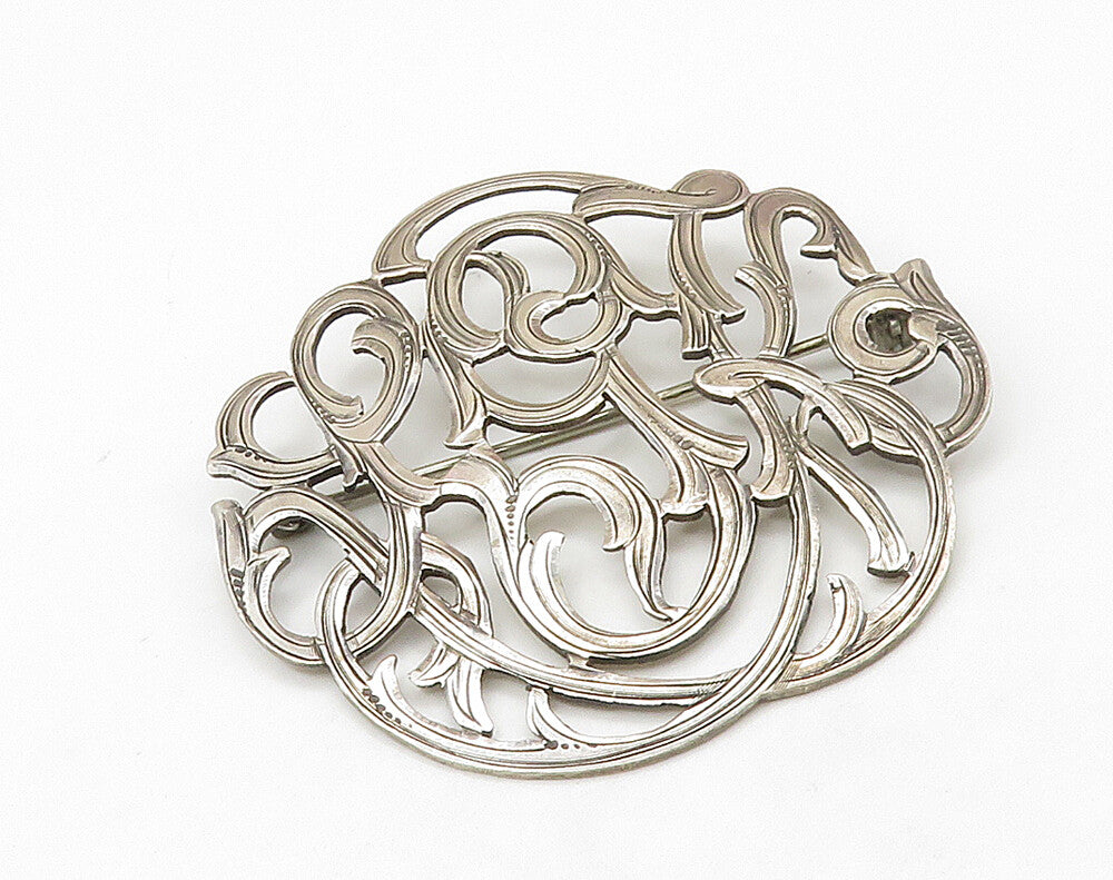 SALMAN 925 Silver  Vintage Shiny Swirl Vine Open Design Brooch Pin  BP6386