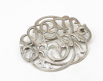 SALMAN 925 Silver  Vintage Shiny Swirl Vine Open Design Brooch Pin  BP6386