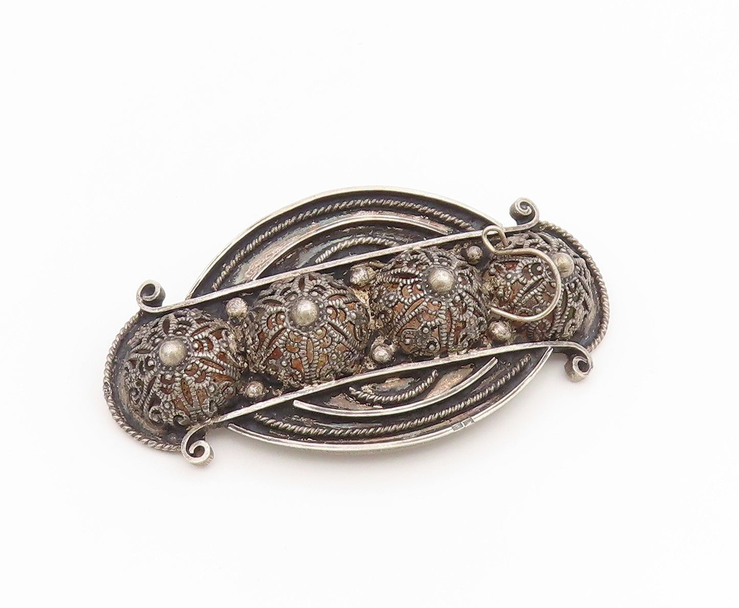 925 Sterling Silver Vintage Brooch Pin MIDDLE EAST Intricate Filigree  BP12170