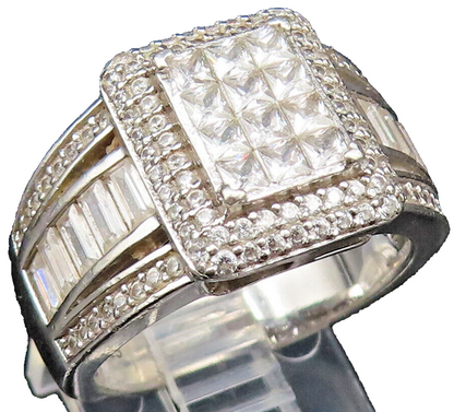 925 Silver  Vintage Emerald Frame Cubic Zirconia Band Ring Sz 8  RG25582