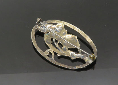 925 Sterling Silver  Vintage Dark Tone Floral Motif Oval Brooch Pin  BP8650
