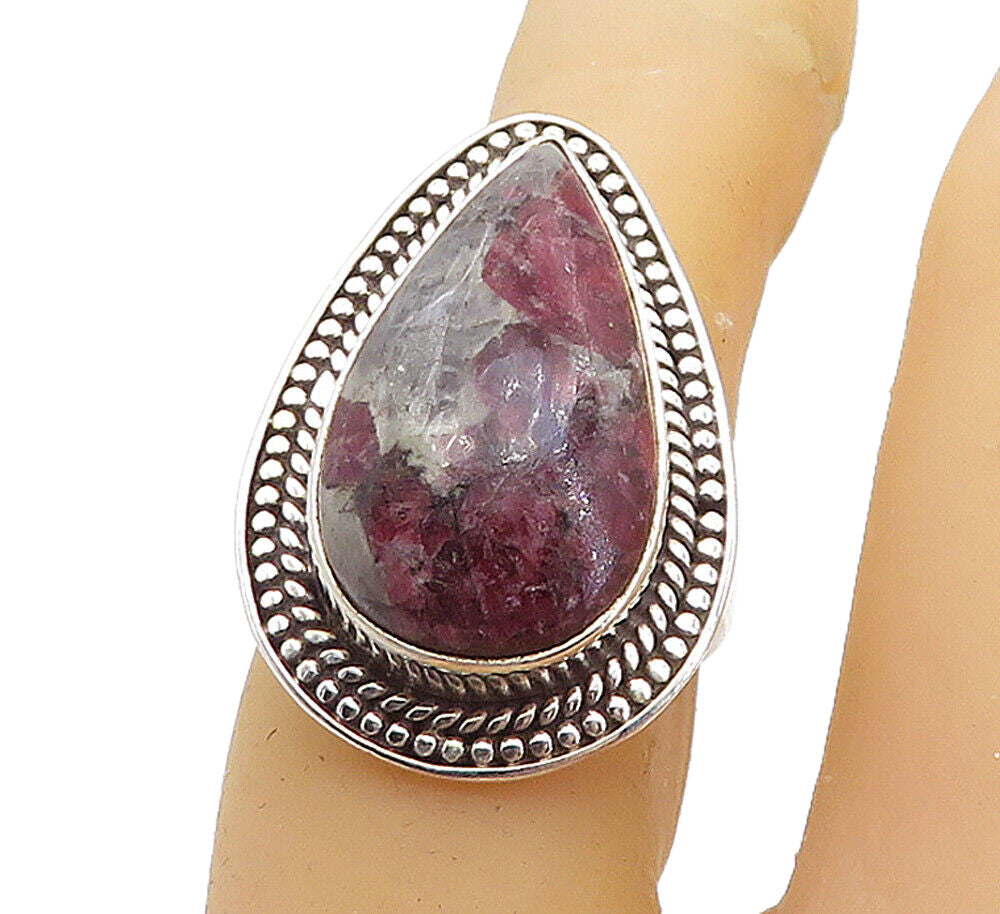 925 Sterling Silver  Cabochon Cut Jasper Shiny Cocktail Ring Sz 6.5  RG8517