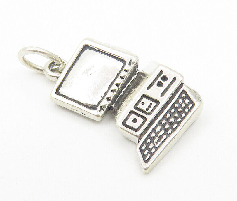 925 Sterling Silver  Vintage Old Fashioned Desk Top Computer Pendant  PT8148