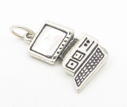 925 Sterling Silver  Vintage Old Fashioned Desk Top Computer Pendant  PT8148